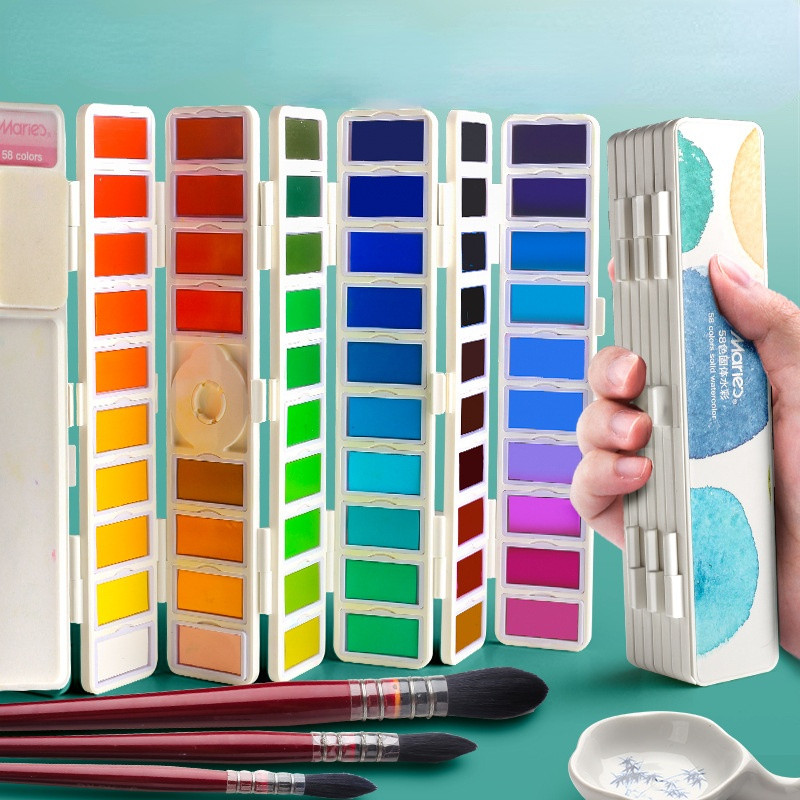 

18/38/58 Colors Solid Watercolor Pigment Painting Set Screen Type Packing Box Portable Bracelet Design Art Supplies