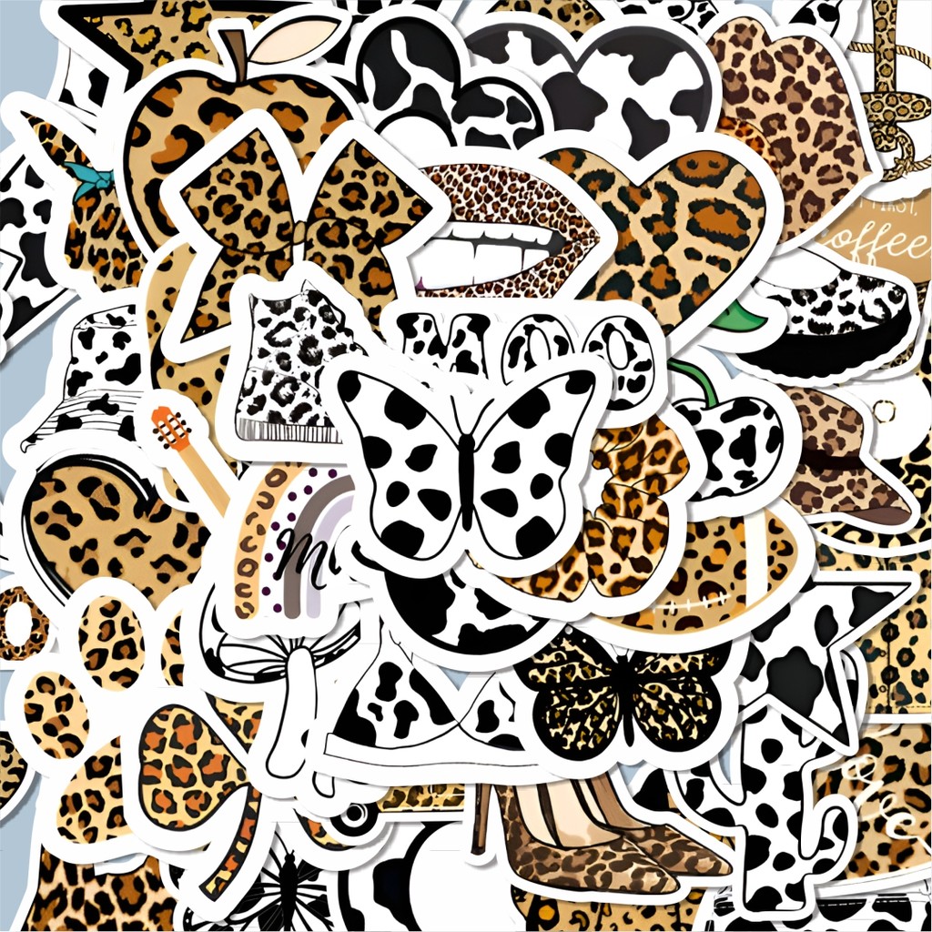 

100PCS Lucu Stiker Leopard Motif Stiker Aesthetic Stiker Anti Air Stikers Berperekat Waterproof sticker decal buat Motor Helm Buku Journal Koper Casing HP Laptop Botol Minum Hadiah anak