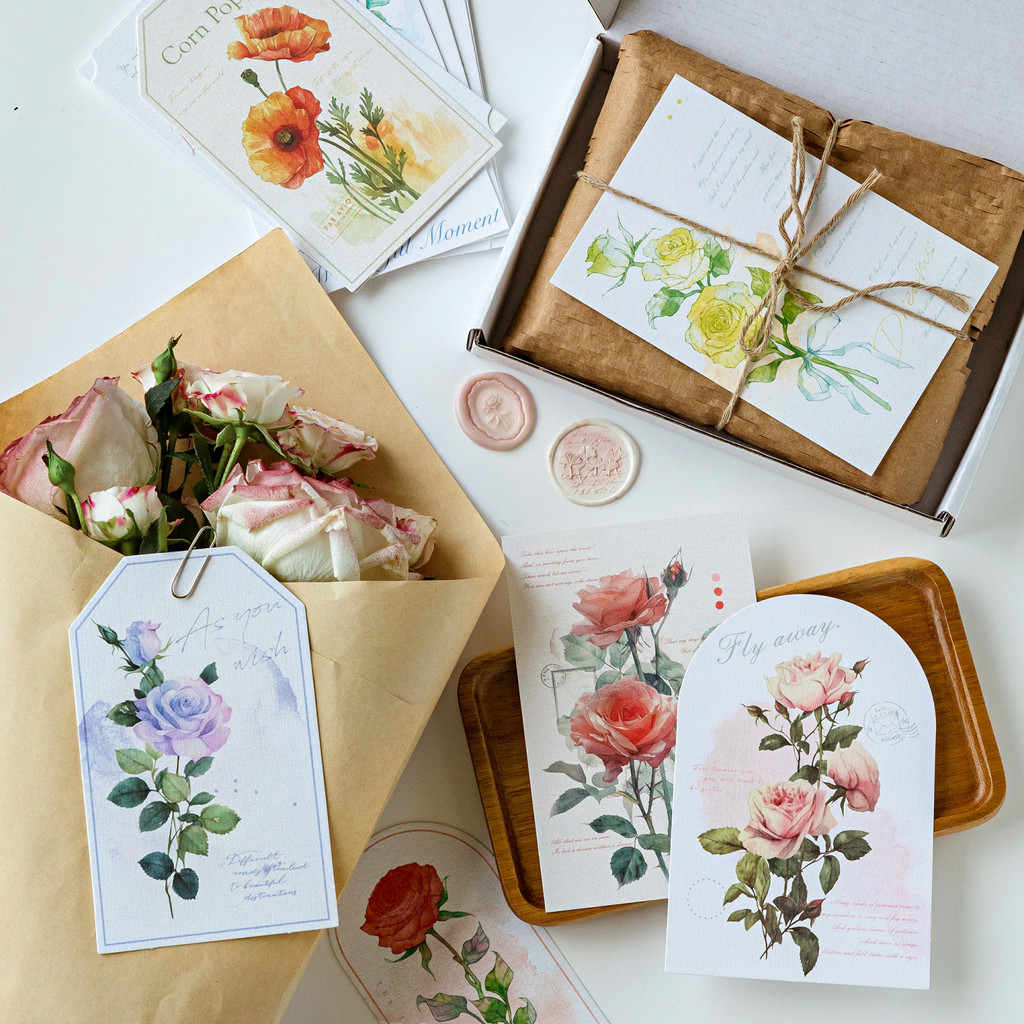 

20Pcs Literary Style Flower Decoration Gift Birthday Message Wishes Card Boxed Postcards Flower Shop Small Cards