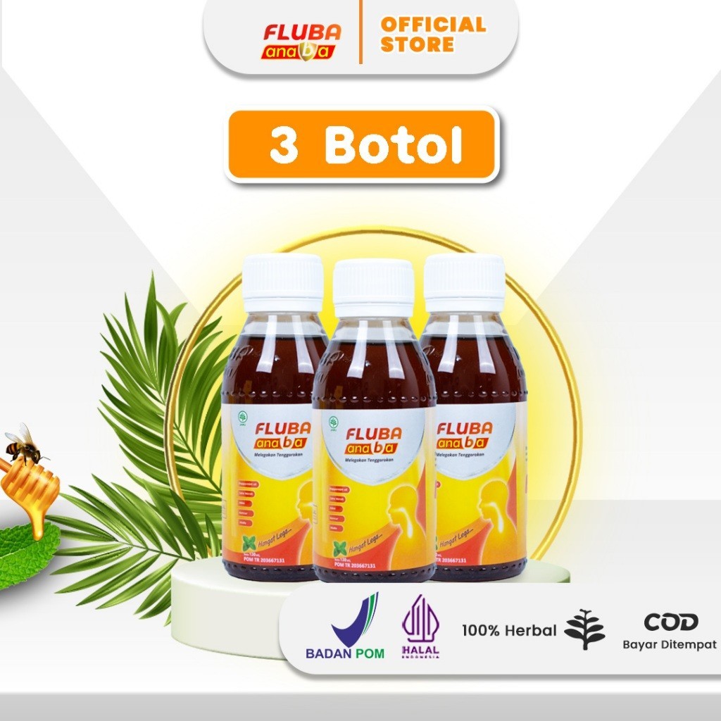 

Madu Fluba Anaba Herbal Melegakan Tenggorokan Mengatasi Flu Batuk Pilek 3 Botol Free Pouch - 130 ml