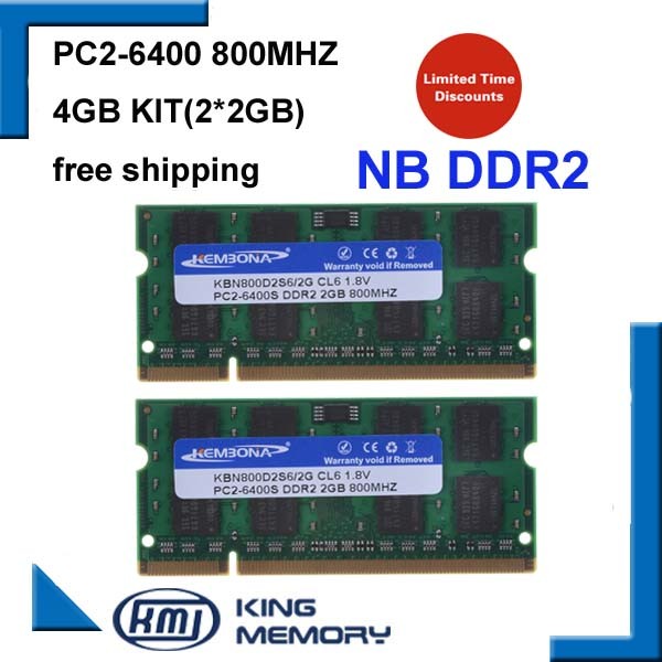 KEMBONA 4GB kit of 2x2GB PC2-6400S DDR2-800 800Mhz 200pin DDR2 4GB Laptop Memory pc2 6400 800 MHZ No
