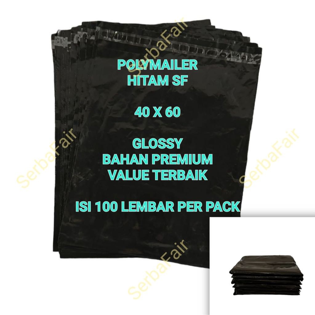 

MER.SHOP POLYMAILER SF HITAM 40x60 / Poly Amplop Lem Seal Black Color GLOSSY BEST DEAL / ISI 100 LEMBAR