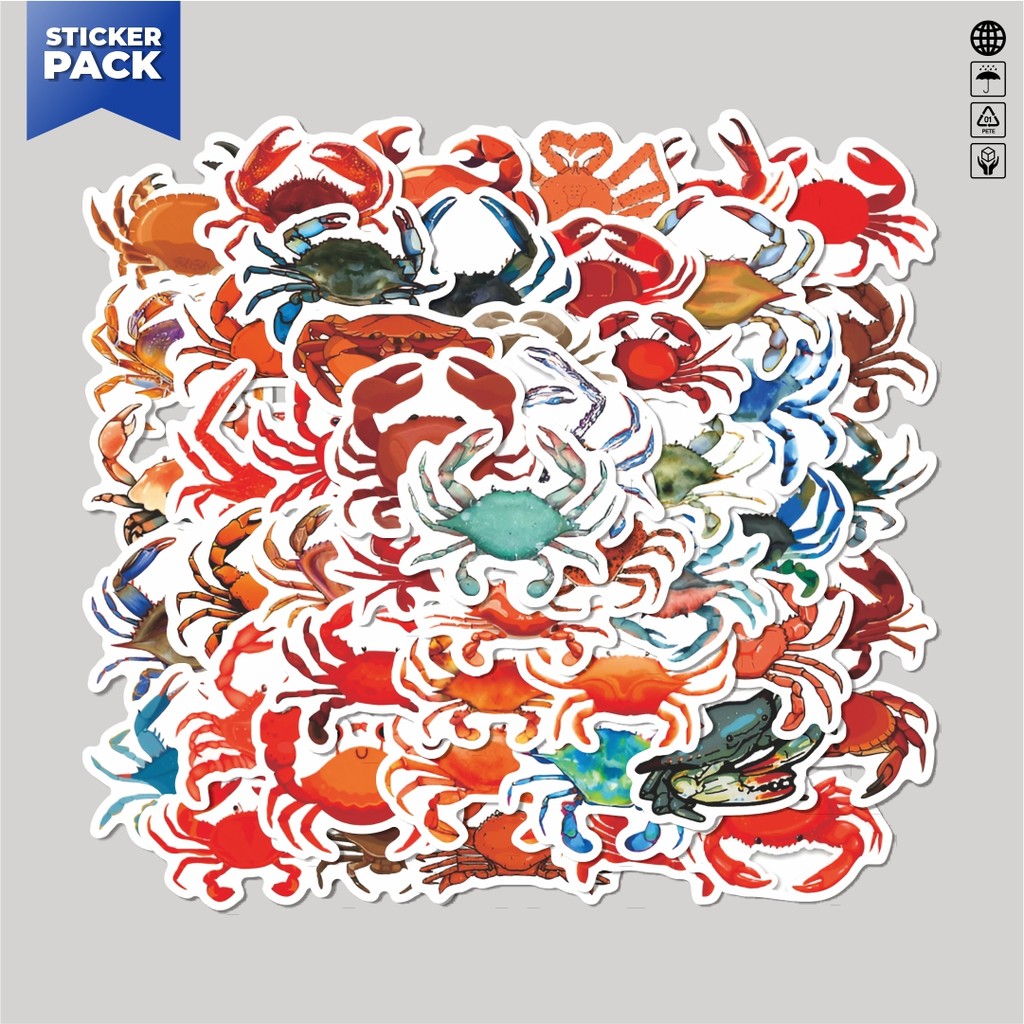 

[100PCS]Stiker Pack Stiker Crab Series [Kepiting] Aesthetic Vinyl Anti Air Dekorasi Sticker Laptop Buku Journal Koper Helm Casing HP Gitar Helm Skateboard