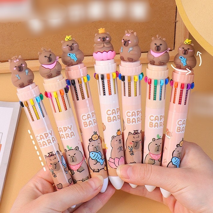 

Pen Anak 10 Warna Capybara 3D Pulpen Gel Cetek Karakter Lucu Gemas