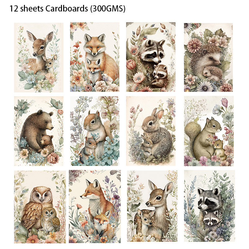 

44pcs Card and Sticker set Animal Forest Theme for Mother's Day, Greeting Card, Scrapbooking, Paper Craft,Junk Journal