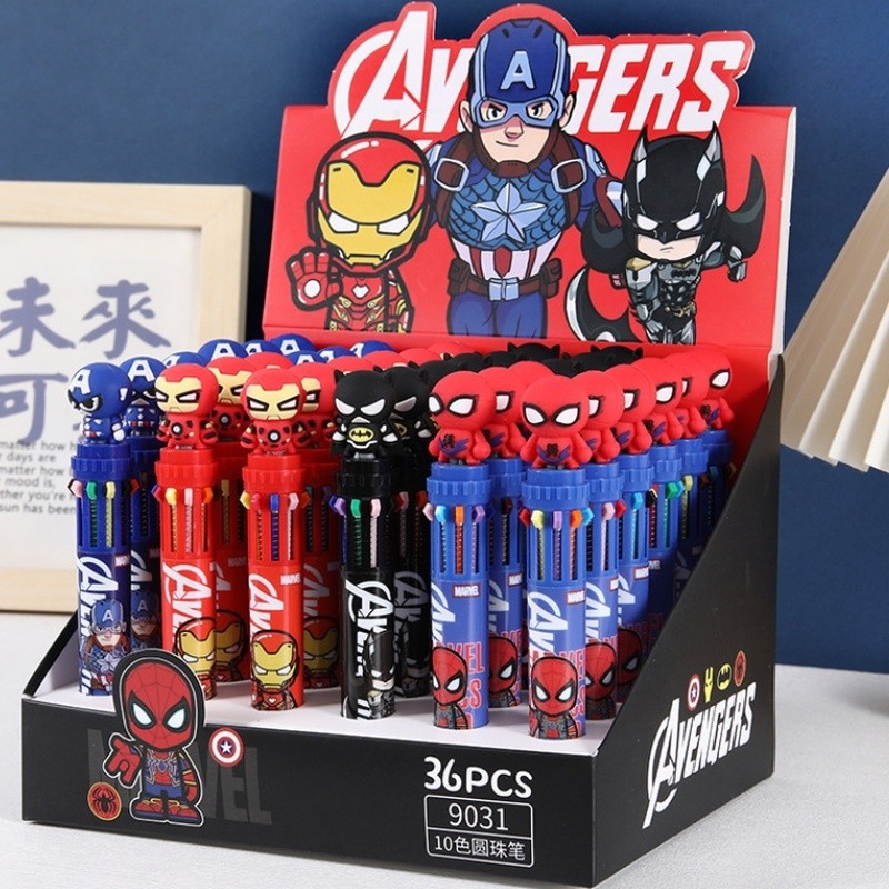 

12/36pcs Disney Avengers 10 Colors Ballpoint Pen Multi Color Press Gel Pen Colored Markings Multifunctional Stationery Wholesle