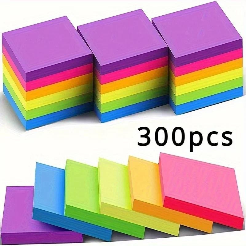 

300/600PCS six colors blank color fluorescent post-it notes are suitable for students' homework, and can be stuck for n times.