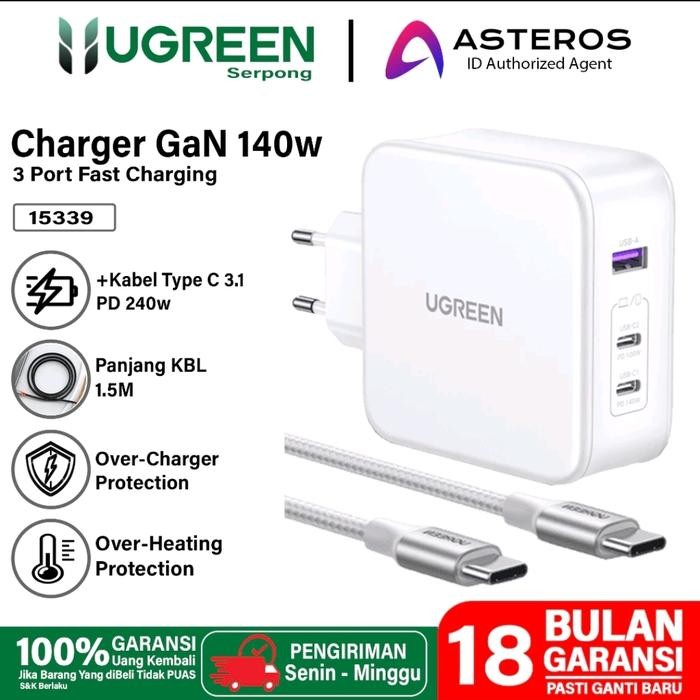 PROMO Fast Charger Gan Ugreen 65w 100w 140w 200w Nexode Ugreen Wall Charger - 15339-140W-WHTE
