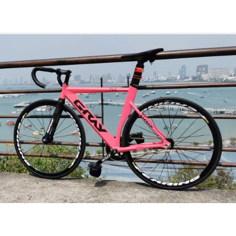 Grey Track Bike Fixie Bicycle Aluminum Alloy Frame OTA 48T Crankset 700C Single Speed Carbon Fork Fi