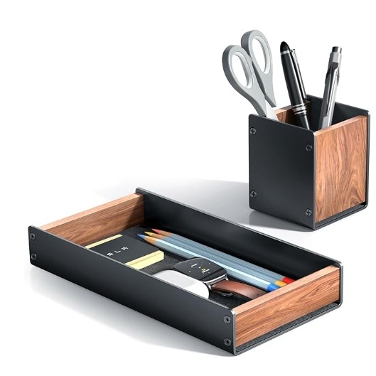 

HPERGO Large Capacity Walnut Wood Desktop Drawer Storage Organiser Pencil Pen Holder Stationery Storage Box for Home Office