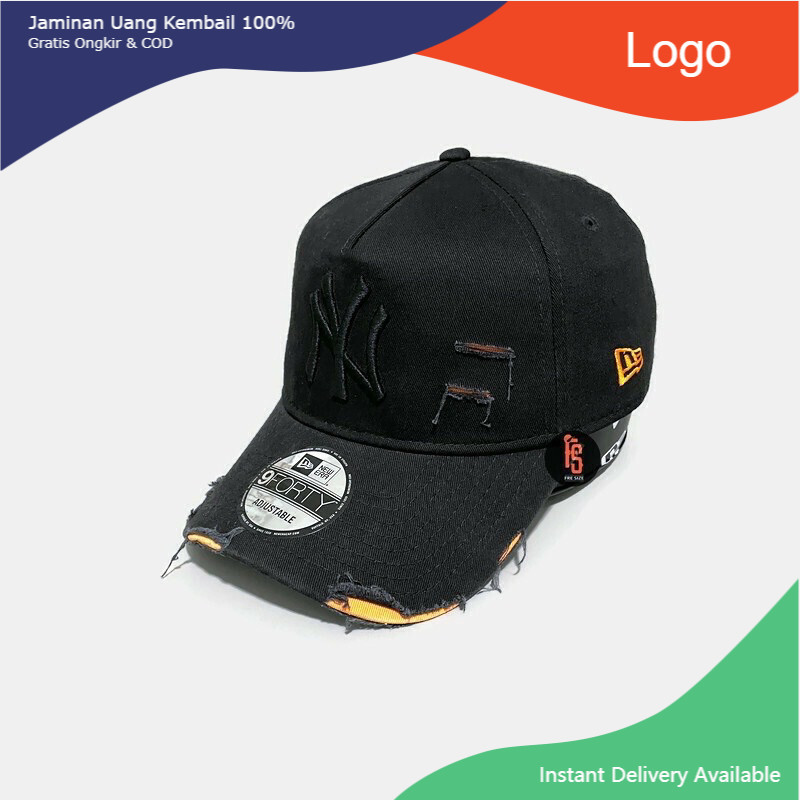 TOPI BASEBALL NEWYORK/TOPI NY/NY COTTON DAMAGE/BLACK/TOPI IMPORT