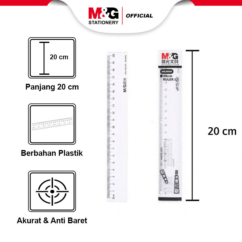

M&G Penggaris Tahan Gores dan Akurat Tembus Pandang Bening / Penggaris Plastik 20 cm