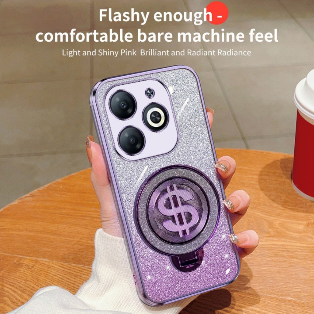 Case Import itel A80 Glitter Dudukan Dollar Ring Magsef Casing Handphone