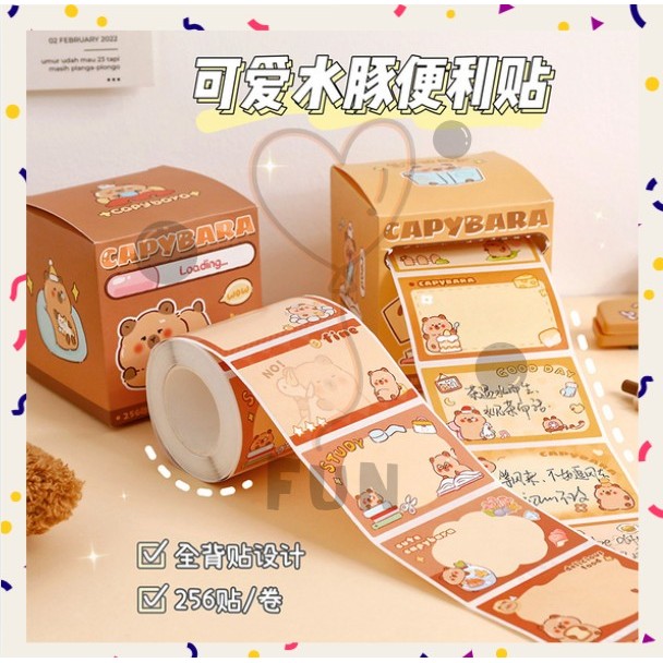 

FUNFINDS 256pcs STICKY NOTE BOX / PENANDA HALAMAN / KAPIBARA TARIK / KERTAS MEMO S-SN025