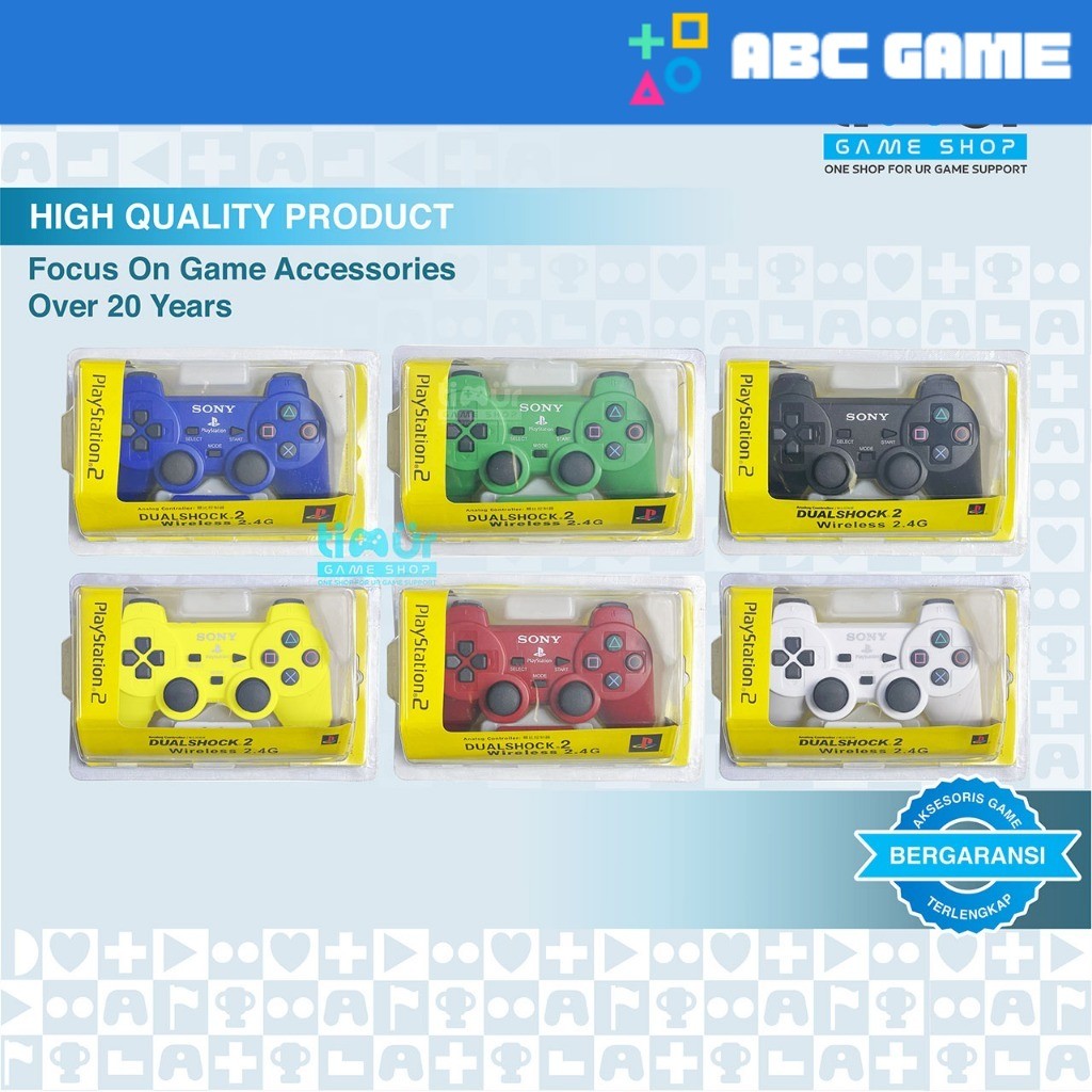 Stik Stick PS2 Wireless Warna Merah Biru Putih Kuning Hijau Hitam