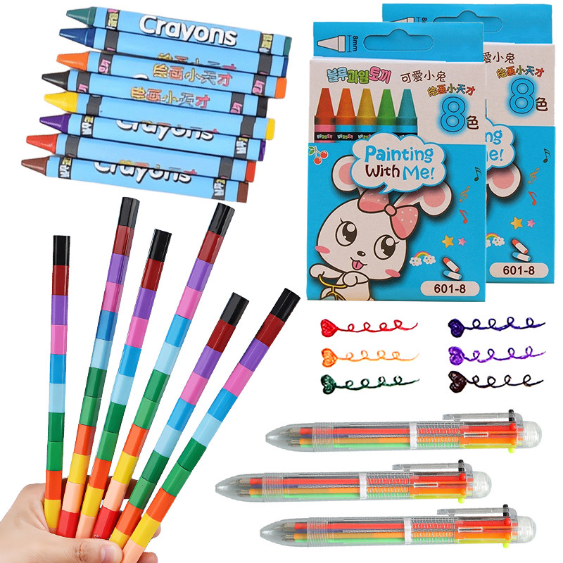 

Colorful Drawing Pen Set 6 In1 Ballpoint Pen Crayons Art Stationery School Office Supplies Birthday Reward Gift for Boy Girl ZYF