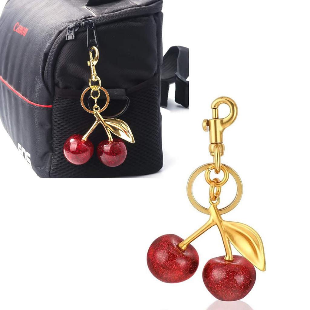 Gantungan Kunci Premium Ceri Merah Liontin Logam Berkilau Cocok untuk Tas Coach/Tangan Wanita