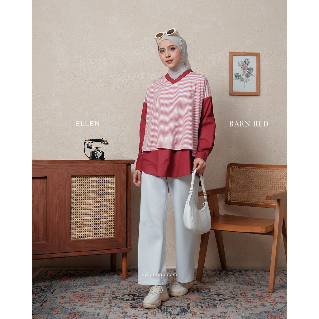 SYLLA Ellen Tunik - Baju atasan wanita bahan katun dealova stripe kemeja office look kasual