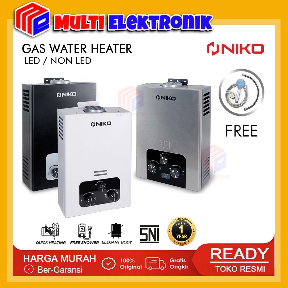 Niko OS-6 Pemanas Air Gas 6 L/min, Pengaturan Suhu Digital LED & Proteksi Api Mati