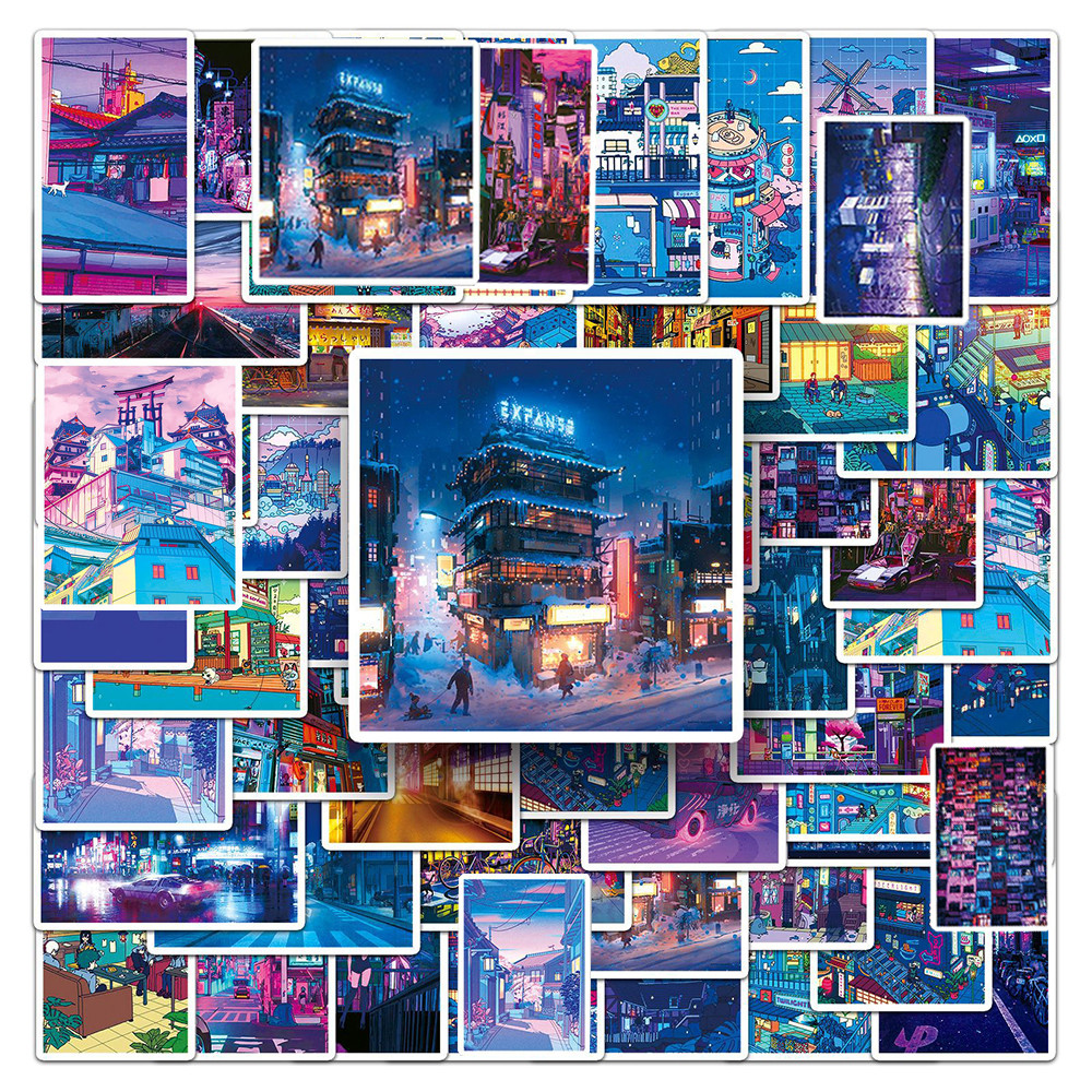 

10/30/50pcs Cute Cartoon Outdoor Street View Landscape Stickers Anime Aesthetic Decals DIY Laptop Diary Phone Decoration Sticker