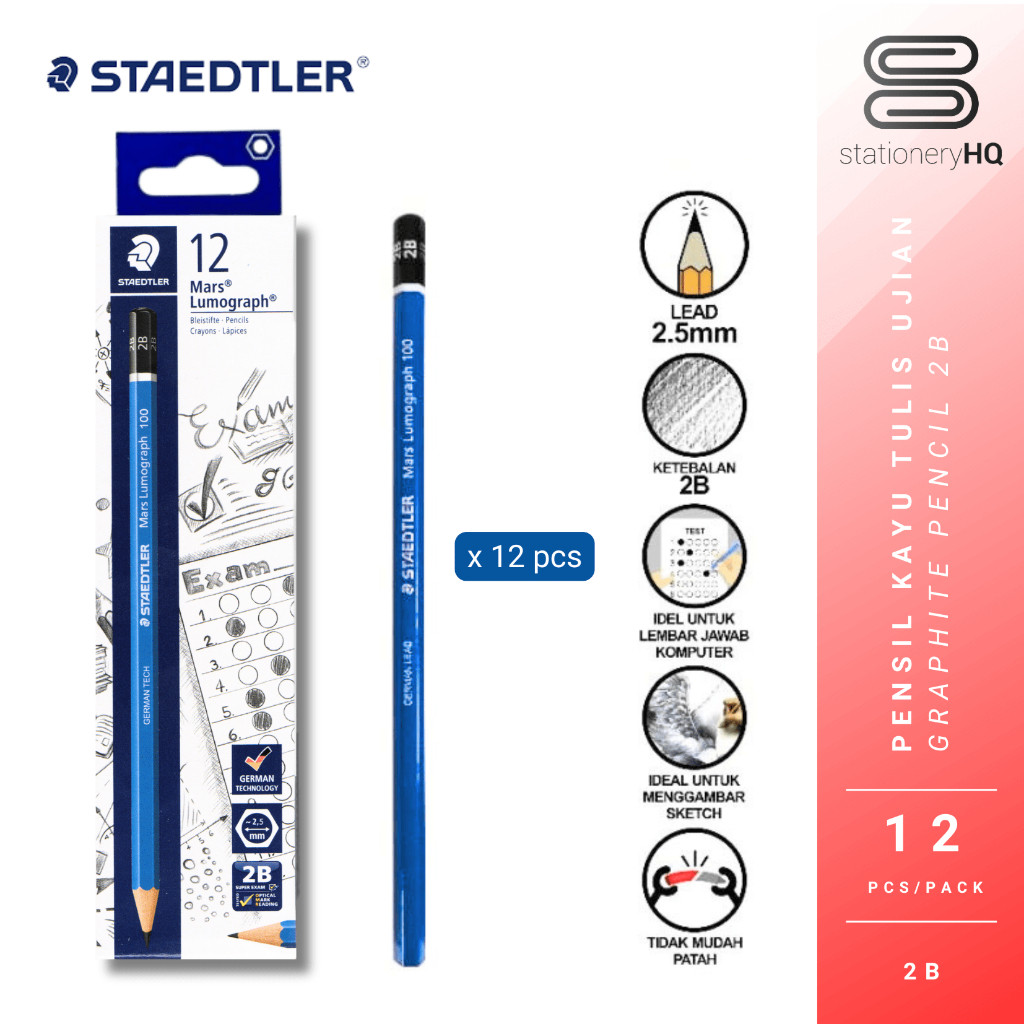 

(12 Pcs) Pensil 2B / Pencil 2B Staedtler Mars Lumograph /