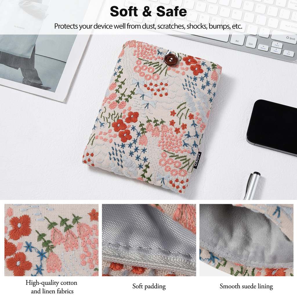 6-7" Embroidered Daisy Padded Sleeve Pouch for Kindle 11/10/8th Gen,Kindle Paperwhite 11th/10th Gen,