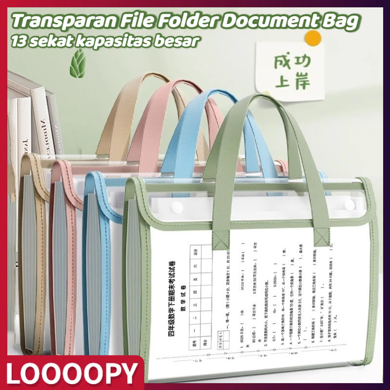 

LOOOOPY Transparan File Folder Document Bag Tas Dokumen File A4 Ukuran Folio Tas Berkas Dokumen Map Folder Bag 13 Sekat