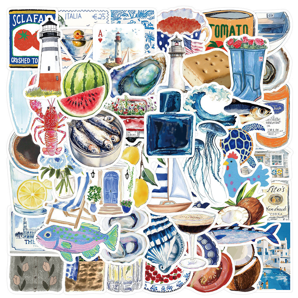 

50PCS "Open Sea" Vintage Watercolor Stickers - Decorative Supplies for Luggage, Hand Account & Phone Case（ Anime Worlds Store）