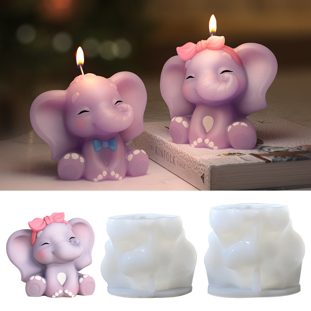 

3D Cute Elephant Candle Mold DIY Couple Animal Aromatherapy Wax Mould Resin Gypsum Casting Jewelry Accessories