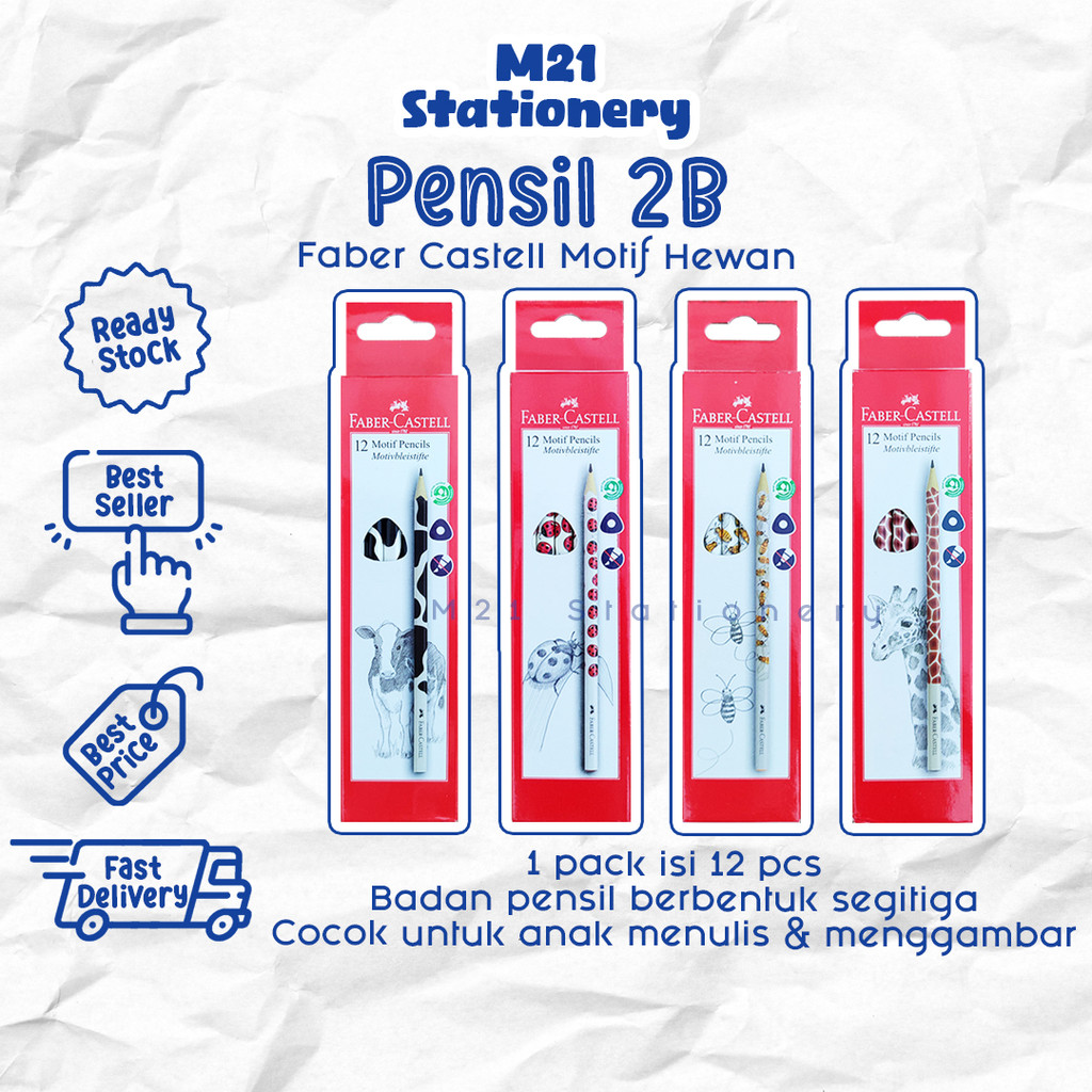 

(3 PCS) PENSIL 2B FABER CASTELL BEE COW GIRAFFE LADY BUG ANIMAL / ORIGINAL FABER CASTEL PENCIL KAYU