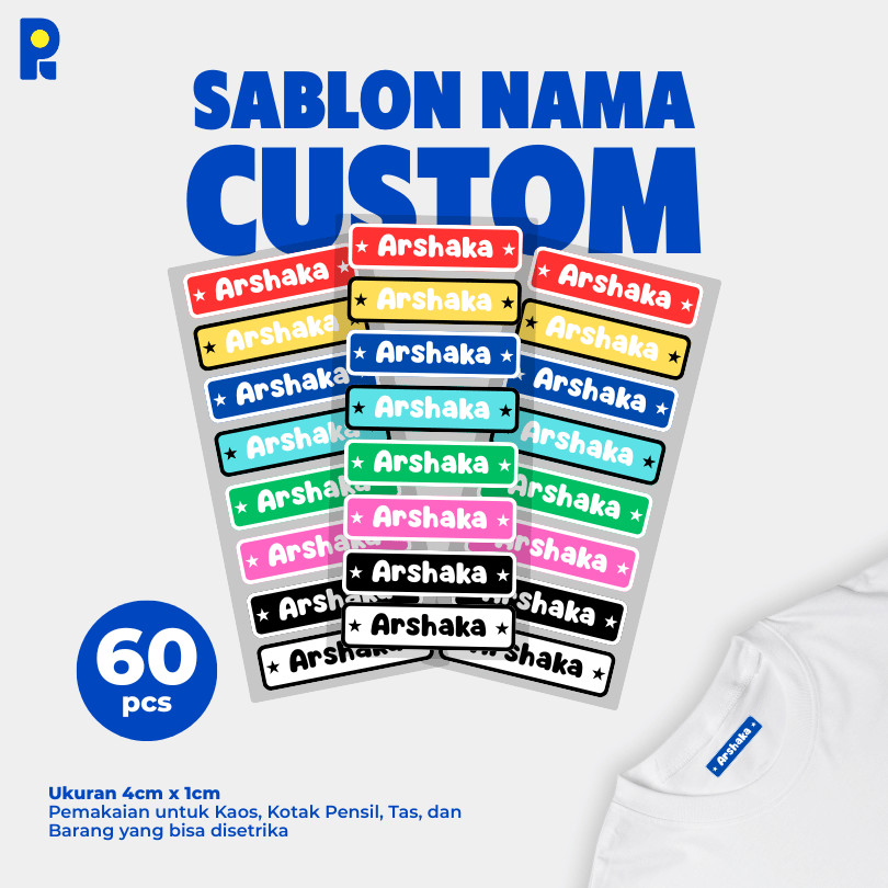 

PIKAPIK 60 pcs Label Sticker DTF Nama FREE Custom Sticker Nama Label Printing Pakaian Seragam