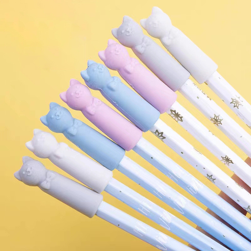

cartoon kitten pencil cap cute eraser pencil extender pencil protective cover, soft rubber cat pen cap school stationery