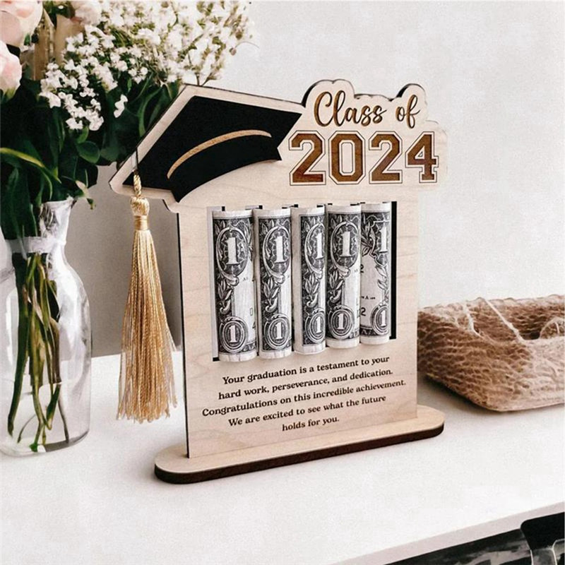 

Y19A Money Card Holder 2024 Graduation Cash Holder Wooden Congrats Card Money Clip For Home Desktop Decor Party Favors Durable B
