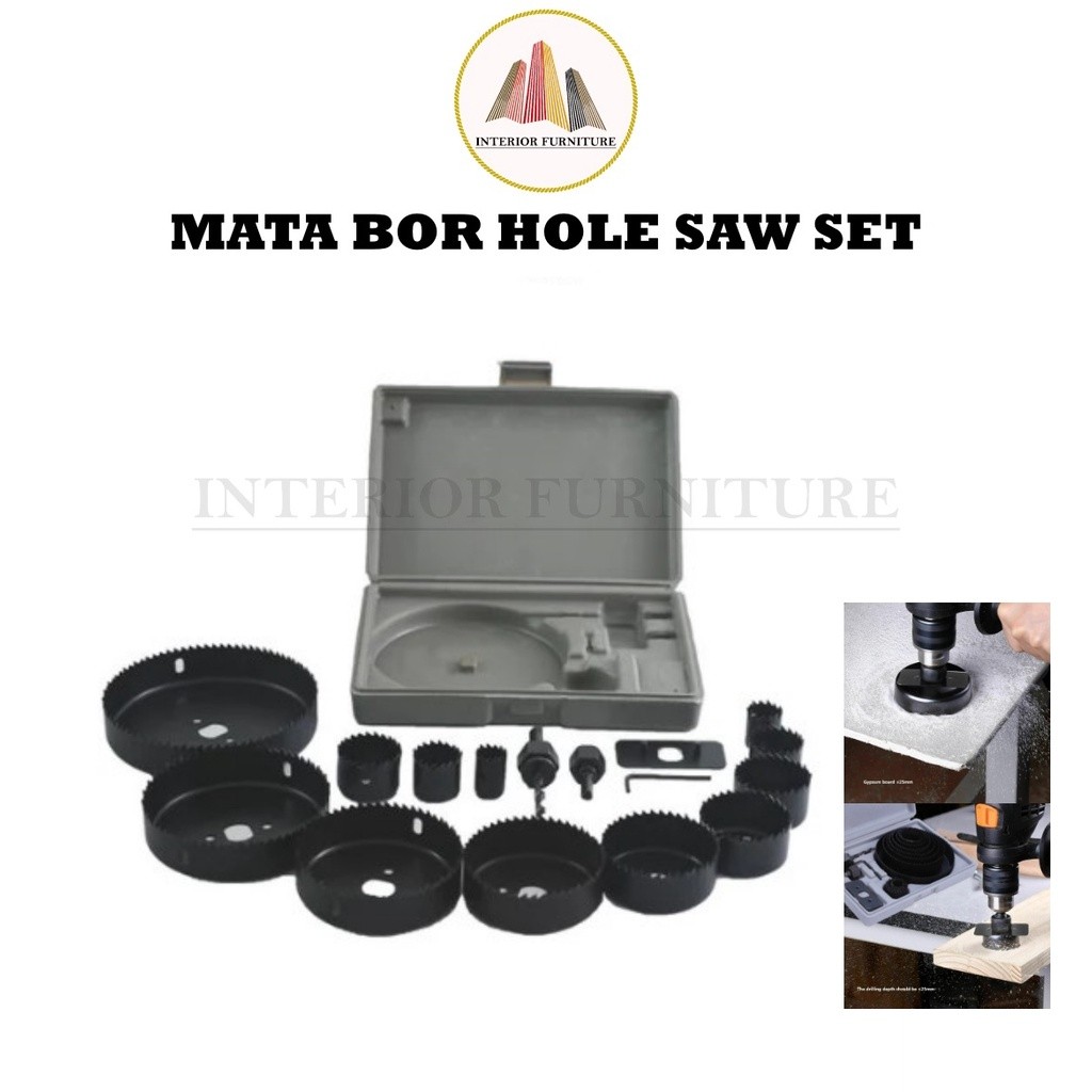 Mata Bor Hole Saw Kit 16 pcs Hole Saw Kit Set 16Pcs Mata Bor Pelubang Kayu PVC Hidroponik