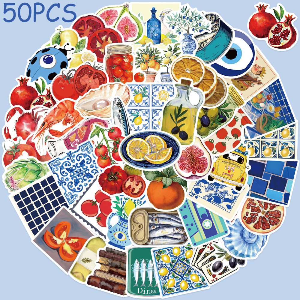 

50pcs Mediterranean Tomato Stickers Decals For Phone Scrapbook Luggage Guitar Refrigerator DIY Graffiti Aesthetic Stickers