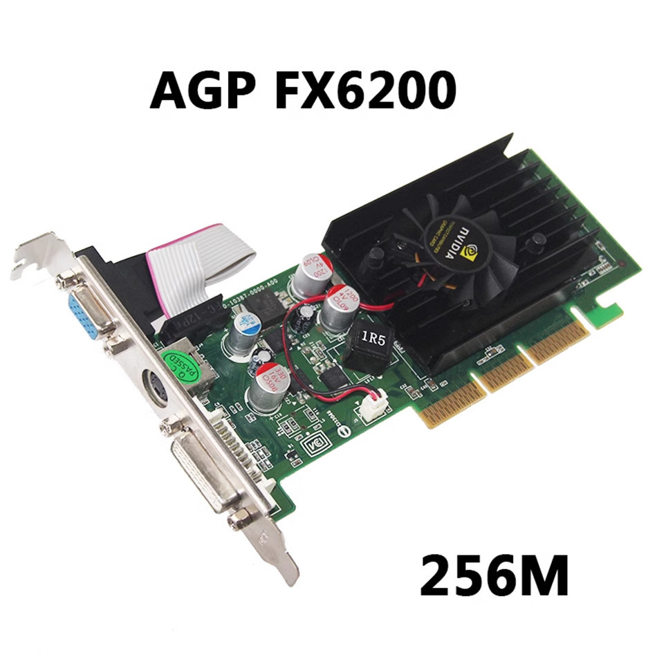 NEW FX6200 AGP DDR2 256M 512M GRAPH Card Compatible with 4x 8x AGP DDR2, VGA + S, DVI, 64 bits graph