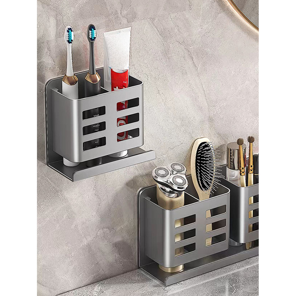 Rak penyimpanan kamar mandi / rak penyimpanan sisir dan sikat gigi / dipasang di dinding tanpa ditin