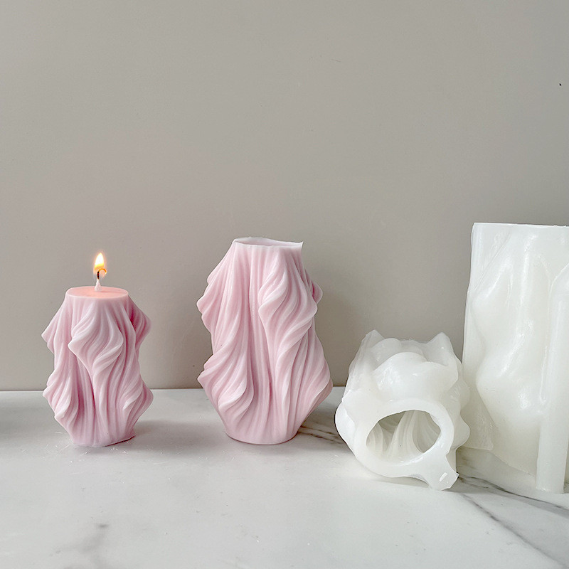 

Irregular geometric shape rotating stripe cylindrical wave candle silicone mold large shell leaf candle Acrylic mold soap mold