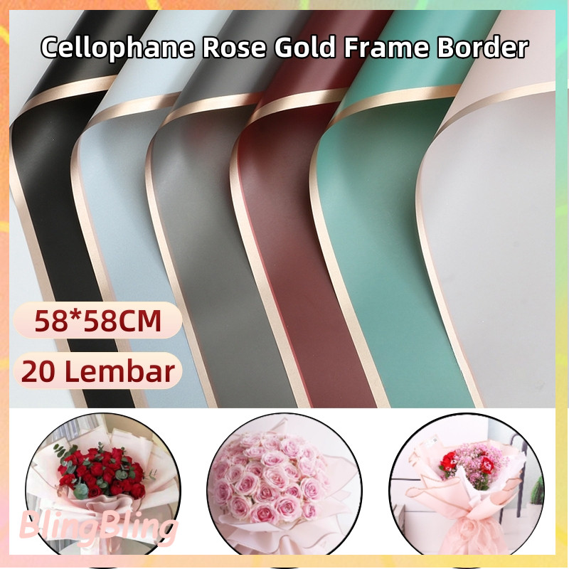 

【READY】20PCS Flower Wrapping Paper Varian List Gold Emas Kertas Buket Bunga Cellophane Florist Goldline