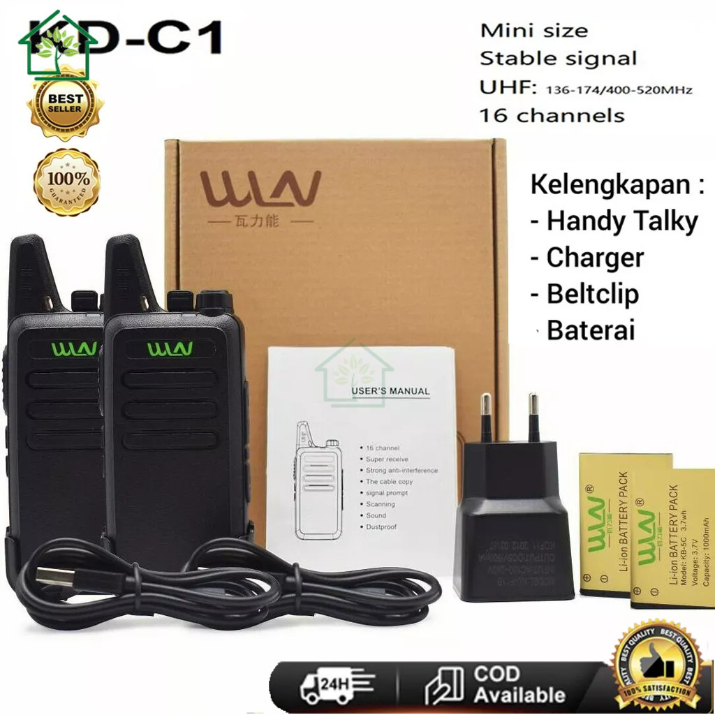 【Harga Minimum】COD Sepasang HT WLN KD - C1 HT UHF Free Handsfree Lengkap KDC1 WLAN ORIGINAL Isi Walk