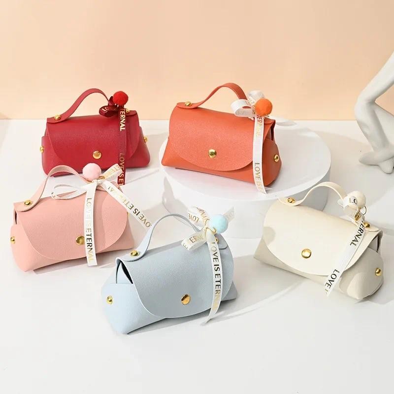 

10/30/50 Pcs Leather Gift Bags Bow Handbag Birthday Party Supplies Wedding Favour Distributions Candy Packaging Mini Handbag