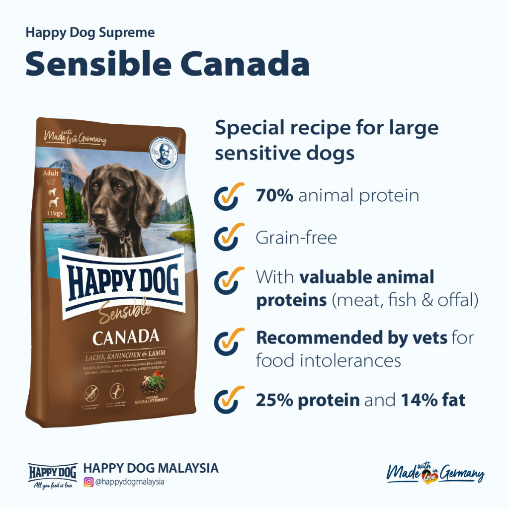 Happy Dog Mini Sensible Canada 4Kg – Dry Food Anjing Premium Grain Free Salmon, Bison & Kelinci