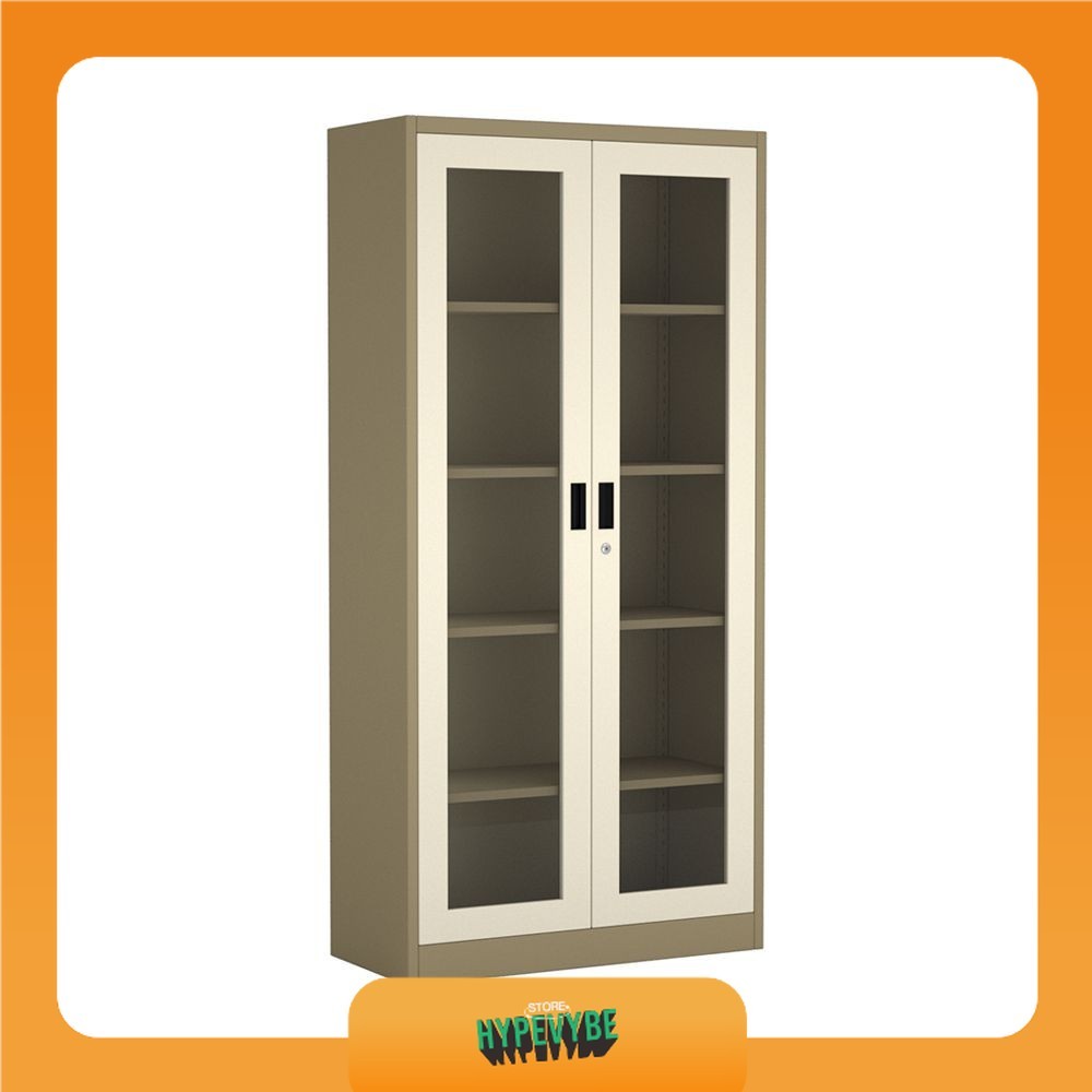 HypeStore -  Kiev Lemari Arsip Kantor Metal 2 Pintu Kaca - Cokelat File Cabinet Lemari Besi Kabinet 
