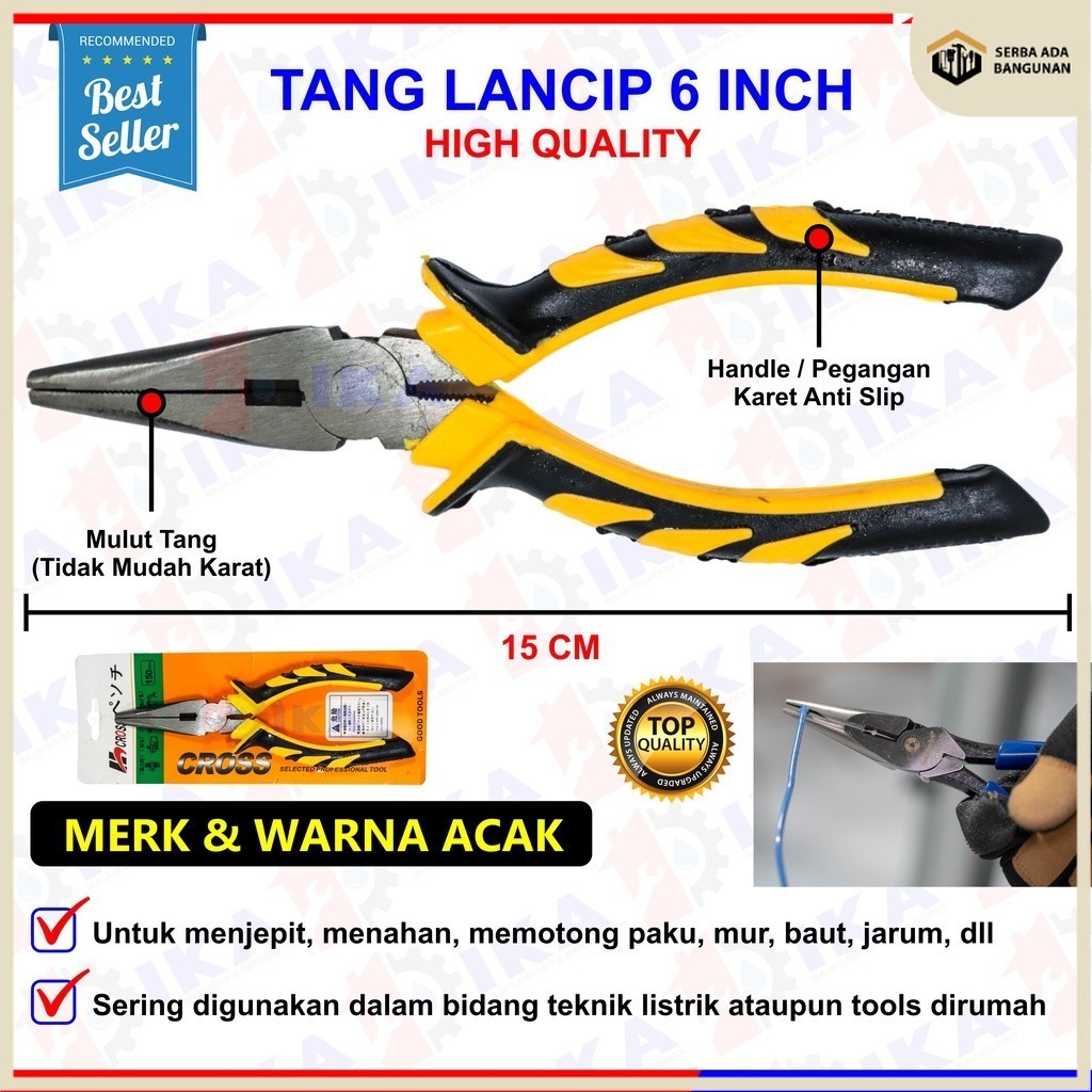 SAB TANG LANCIP / LONG NOSE PLIERS 6 Tang Lancip 6" Industri / Tang Kombinasi Blester 6 Inch Inci l 