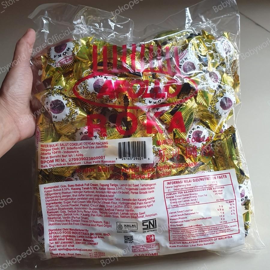 

Apollo Roka Coklat Wafer Ball Wafer Coklat Dengan Kacang 420gr / 300gr