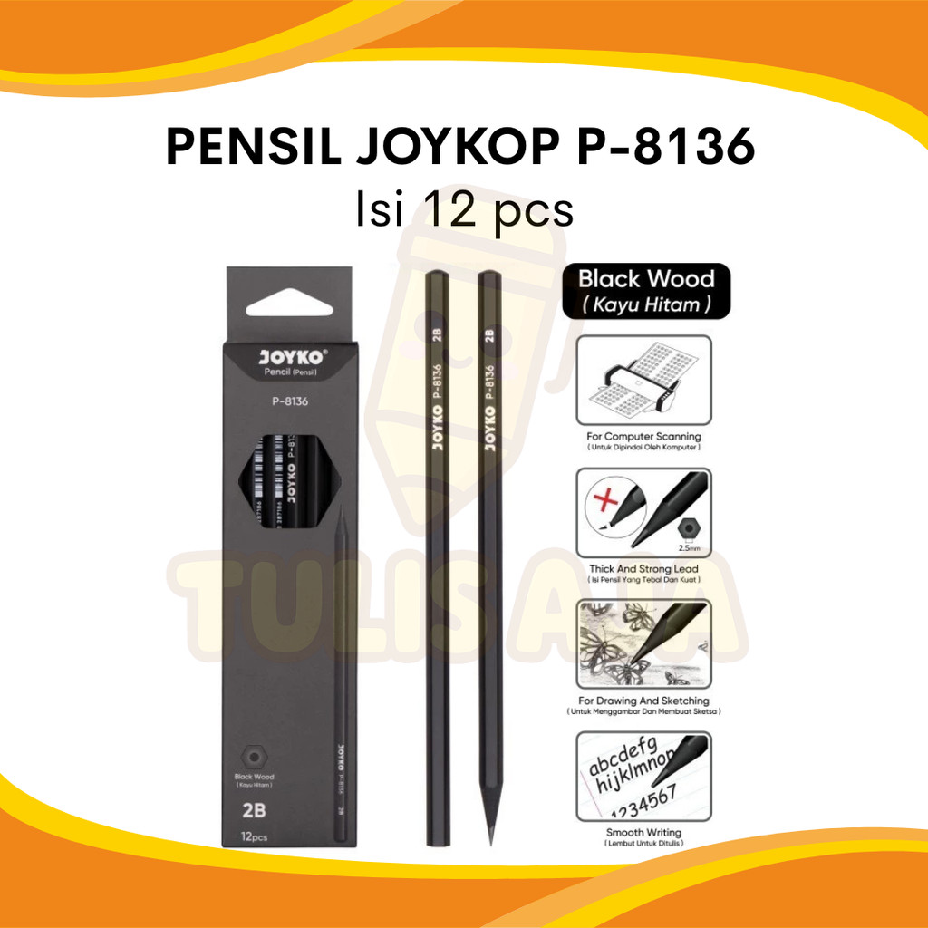 

PENSIL JOYKO 2B BLACK WOOD MATTE P-8136 1 BOX ISI 12 PCS