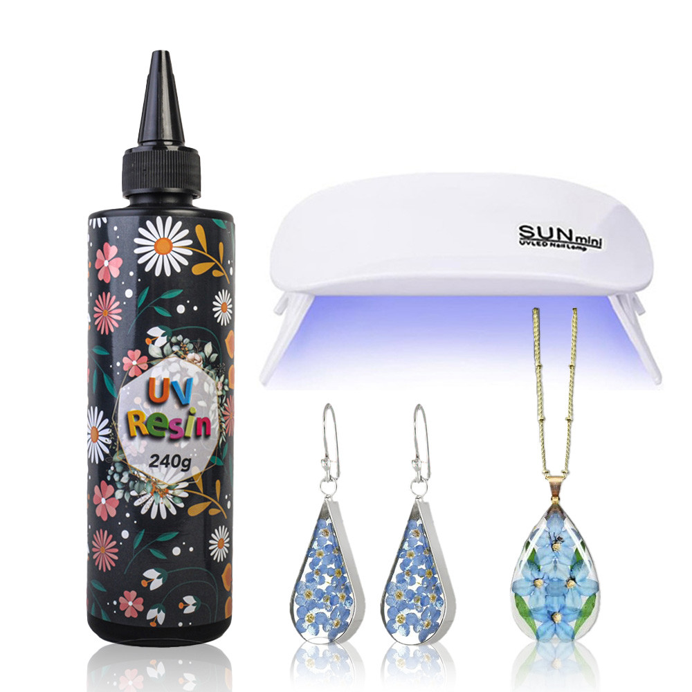 

UV Resin Kit - 240g Crystal Low Odor Curing with 6W UV Lamp, Mixing Accessories for DIY Jewelry Making, Craft Decoration