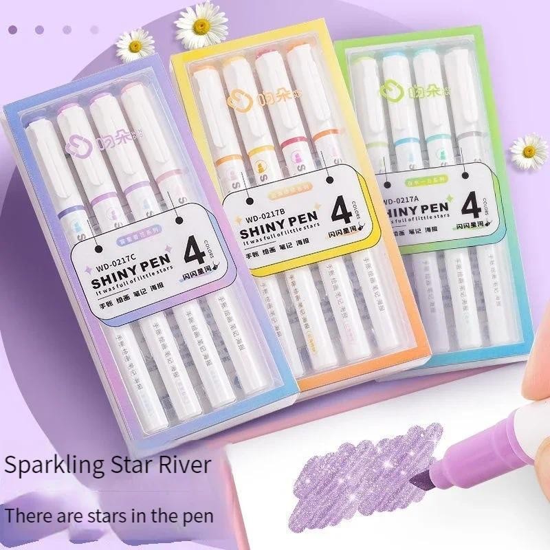 

4 Color/Set Glitter Kawaii Glitter Highlighters Markers for Sparkling Note-Taking Planner Bible Journaling Japanese Stationery
