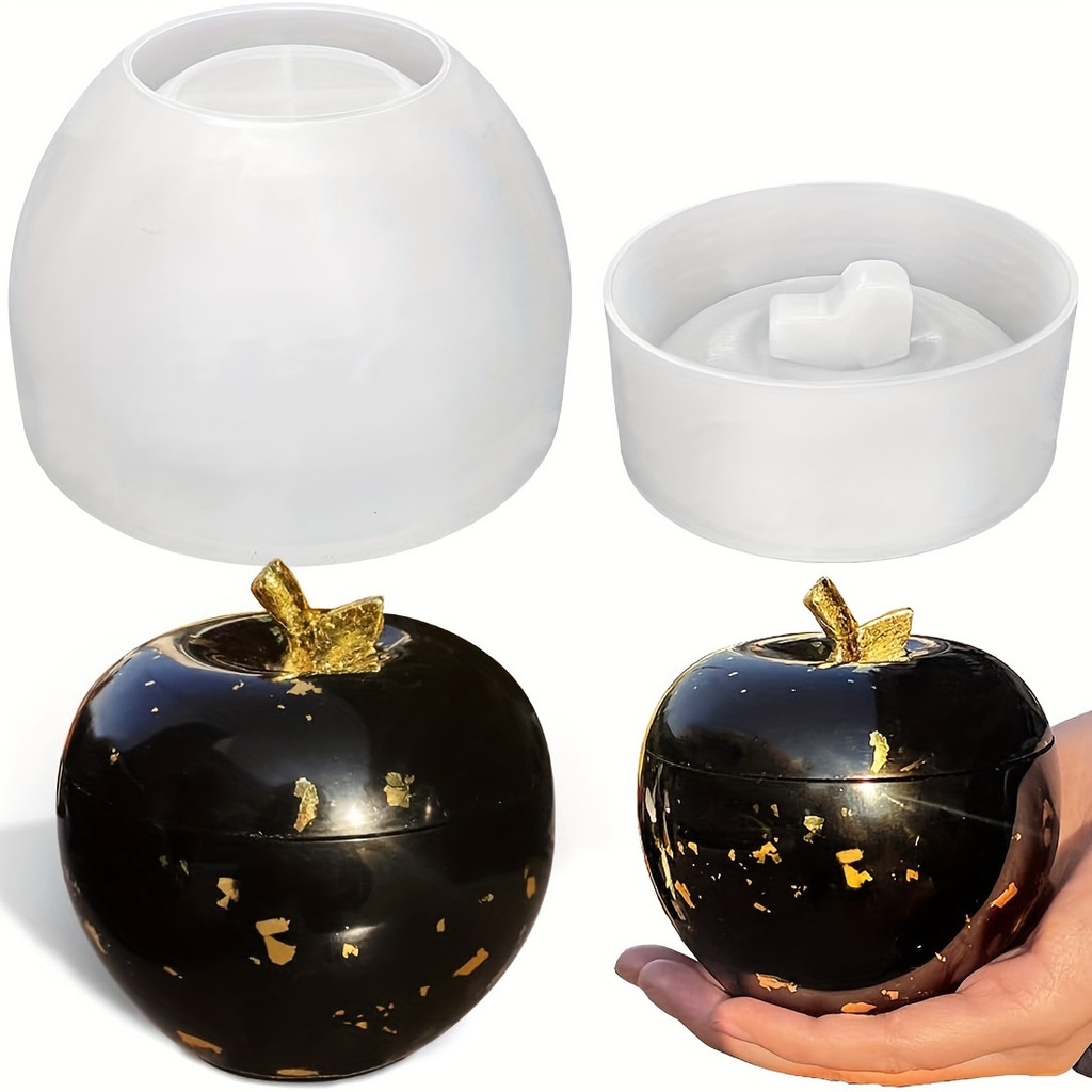 

1set Apple Shaped Jar Mold With Lid, Storage Box Resin Mold, Apple Box Candle Holder Silicone Mold For Resin Casting