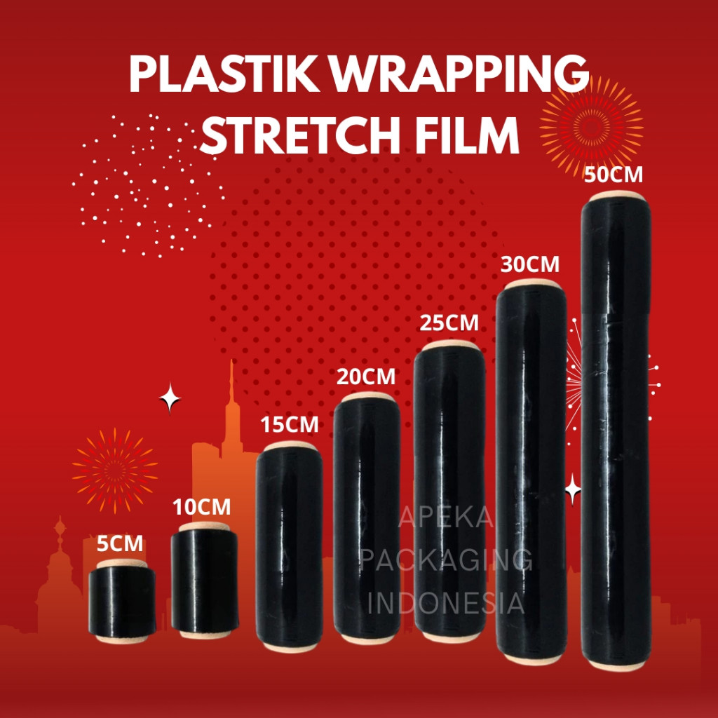 

Plastik Wrapping Barang / Stretch Film HITAM WATERPROOF 5cm 10cm 15cm 20cm 25cm 30cm 50cm x 200 meter ECO 17 MICRON TIDAK GAMPANG PUTUS